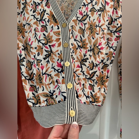 Tory Burch Coral Pants & Floral Cardigan Set XS Alexa Cropped Skinny Size 28 - Picture 3 of 9